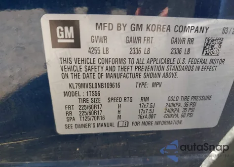 2022 Chevrolet Trailblazer Fwd Activ из США, поврежденный, VIN KL79MVSL0NB109616